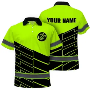 Hi Vis Polo Shirt, Green Reflective  Custom Name Safety Uniform Workwear Short Sleeve Shirts for Worker, trucker, construtor