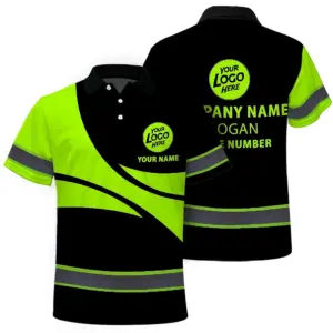 Hi Vis Polo Shirt Green Reflective  Custom Name Safety Uniform Workwear Short Sleeve Shirts for Worker, trucker, construtor
