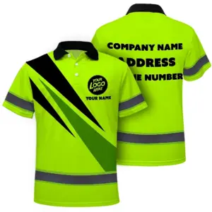 Hi Vis Polo Shirt, Green Reflective  Custom Name Safety Uniform Workwear Short Sleeve Shirts for Worker, trucker, construtor