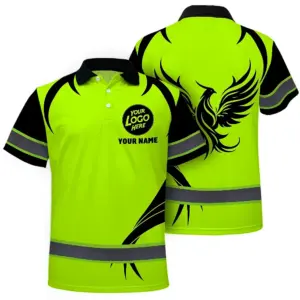 Hi Vis Polo Shirt, Green Reflective  Custom Name Safety Uniform Workwear Short Sleeve Shirts for Worker, trucker, construtor