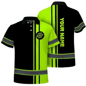 Hi Vis Polo Shirt Green Reflective  Custom Name Safety Uniform Workwear Short Sleeve Shirts for Worker, trucker, construtor