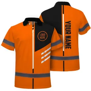 Hi Vis Polo Shirt, Orange Reflective  Custom Name Safety Uniform Workwear Short Sleeve Shirts for Worker, trucker, construtor