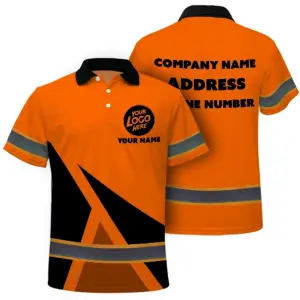 Hi Vis Polo Shirt, Orange Reflective  Custom Name Safety Uniform Workwear Short Sleeve Shirts for Worker, trucker, construtor