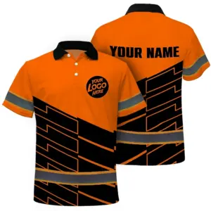 Hi Vis Polo Shirt, Organe Reflective  Custom Name Safety Uniform Workwear Short Sleeve Shirts for Worker, trucker, construtor