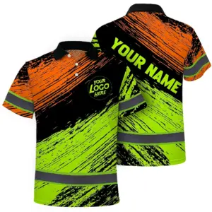 Hi Vis Polo Shirt, Reflective  Custom Name Safety Uniform Workwear Short Sleeve Shirts for Worker, trucker, construtor