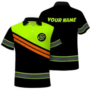 Hi Vis Polo Shirt, Reflective  Custom Name Safety Uniform Workwear Short Sleeve Shirts for Worker, trucker, construtor