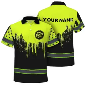Hi Vis Polo Shirt, Reflective  Custom Name Safety Uniform Workwear Short Sleeve Shirts for Worker, trucker, construtor