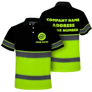 Hi Vis Polo Shirt, Reflective  Custom Name Safety Uniform Workwear Short Sleeve Shirts for Worker, trucker, construtor