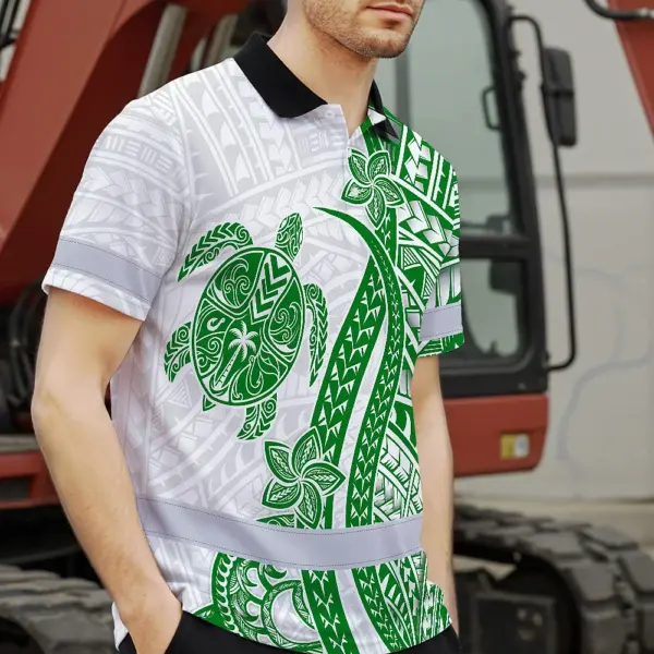 hi-vis-polo-shirt-reflective-tapes-dark-green-neon-polynesian-turtle-781ed.webp