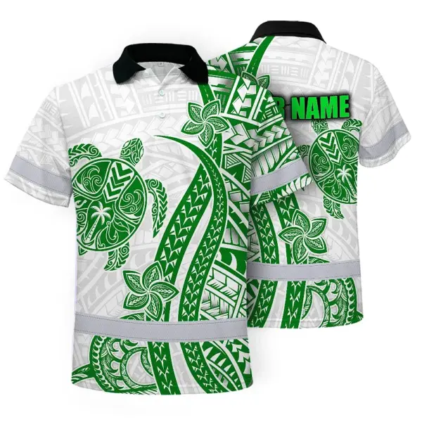 hi-vis-polo-shirt-reflective-tapes-dark-green-neon-polynesian-turtle-c2537.webp