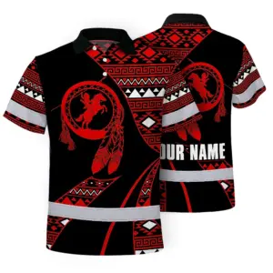 Hi Vis Polo Shirt Reflective Tapes Red Neon Native Custom Name Safety Workwear For Workers, Truckers, Operators