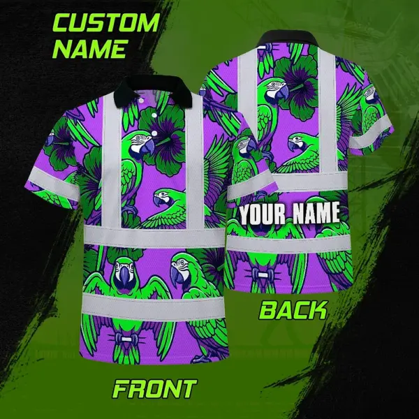 hi-vis-polo-shirt-reflective-tapes-violet-green-parrot-custom-name-7f344.webp