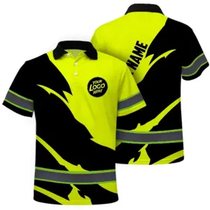 Hi Vis Polo Shirt, Yellow Reflective  Custom Name Safety Uniform Workwear Short Sleeve Shirts for Worker, trucker, construtor