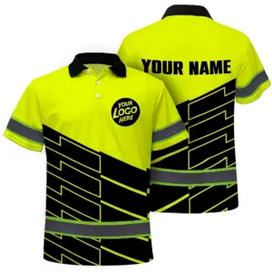 Hi Vis Polo Shirt, Yellow Reflective  Custom Name Safety Uniform Workwear Short Sleeve Shirts for Worker, trucker, construtor