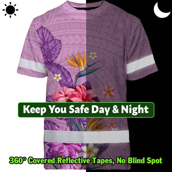 hi-vis-shirt-reflective-tapes-violet-neon-polynesian-and-flowers-5a351.webp