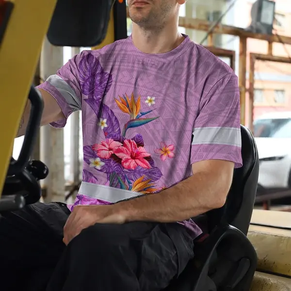hi-vis-shirt-reflective-tapes-violet-neon-polynesian-and-flowers-82e19.webp
