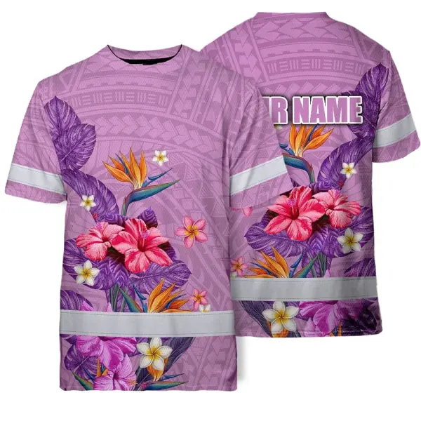 hi-vis-shirt-reflective-tapes-violet-neon-polynesian-and-flowers-dafab.webp