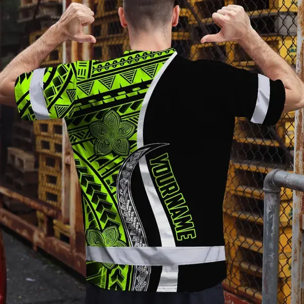 hi-vis-shirt-reflective-tapes-white-green-polynesian-tribal-custom-a9551.webp
