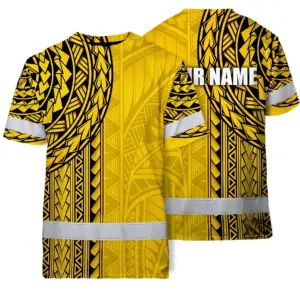 Hi Vis Shirt Reflective Tapes Yellow Polynesian Custom Name Safety Workwear For Workers, Truckers, Operators