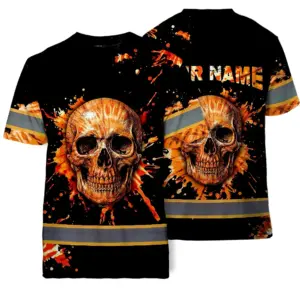 Hi Vis Shirts Reflective Orange Skull Tie Dye Custom Name Safety Workwear For Workers, Truckers, Operators