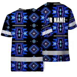 Hi Vis T Shirt Reflective Tapes Blue Violet Native Custom Name Safety Workwear For Workers, Truckers, Operators