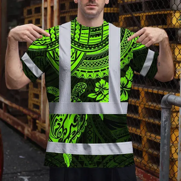 hi-vis-t-shirt-reflective-tapes-green-turtle-flower-hawaiian-20d26.webp