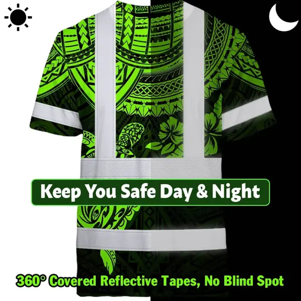 hi-vis-t-shirt-reflective-tapes-green-turtle-flower-hawaiian-407d4.webp