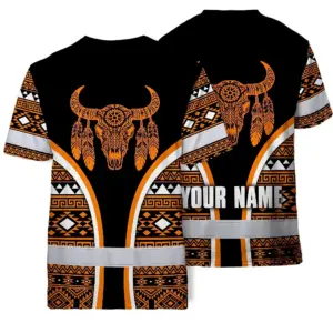 Hi Vis T Shirt Reflective Tapes Orange Neon Skull Native Custom Name Safety Workwear For Workers, Truckers, Operators