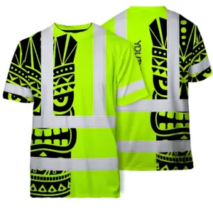 Hi Vis T Shirt Reflective Tapes TiKi Hawaiian Polynesian Tribal Custom Name
