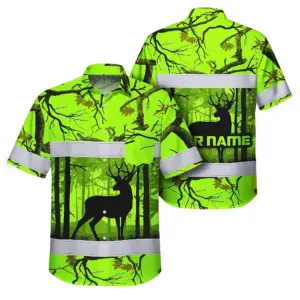 High Visibility Hawaiian Shirt Reflective Deer Hunting Custom Name Safety Workwear