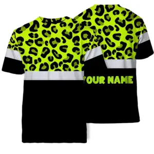 Hi Vis T Shirt Reflective Leopard Custom Name Safety Workwear For Workers, Truckers, Operators