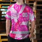 hi-vis-team-t-shirt-reflective-tapes-pink-white-flower-custom-name-d888f.webp