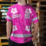 hi-vis-team-t-shirt-reflective-tapes-pink-white-flower-custom-name-ed1aa.webp