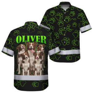 Hi Vis Hawaiian Shirt Reflective Tapes Custom Color, Text, Image Safety Workwear For Workers, Truckers, Operators, Pet Lovers 3