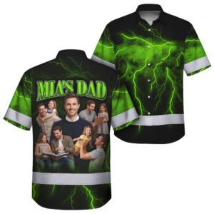 Hi Vis Hawaiian Shirt Reflective Tapes Dad Custom Color, Text, Image Safety Workwear For Workers, Truckers, Operators