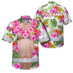Hi Vis Hawaiian Shirt Reflective Tapes Funny Belly Custom Name Safety Workwear For Workers, Truckers, Operators