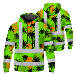 Hi Vis Hoodie Shirt Reflective Tapes Green Neon Flowers Custom Name