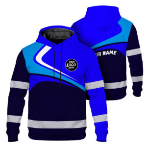 Hi Vis Hoodie Shirt Uniform Reflective Blue Neon Custom Name And Logo Safety