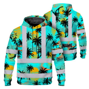 Hi Vis Hoodie Shirt Reflective Tapes Blue Neon Flowers Custom Name