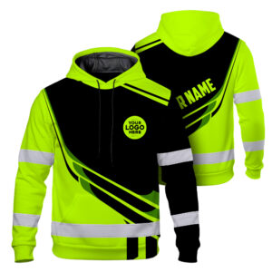 Hi Vis Hoodie Shirt Reflective Tapes Uniform Green Neon 2 Custom Logo And Name