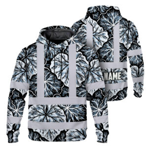 Hi Vis Hoodie Shirt Reflective Tapes Black Grey Flowers Custom Name Safety Workwear For Workers, Truckers, Operators