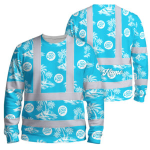 Hi Vis Long Sleeve Shirt Reflective Tapes Blue Neon And White Flowers Custom Name And Logo Safety Workwear For Company