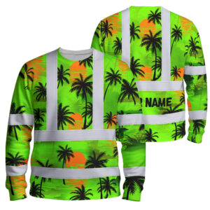 Hi Vis Long Sleeve Shirt Reflective Tapes Green Neon Flowers Custom Name