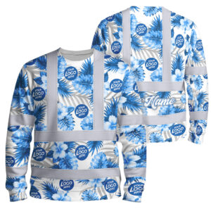 Hi Vis Long Sleeve Shirt Uniform Reflective Blue Neon Custom Name And Logo Safety