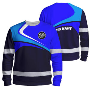 Hi Vis Long Sleeve Shirt Uniform Reflective Blue Neon Custom Name And Logo Safety