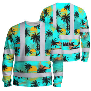 Hi Vis Long Sleeve Shirt Reflective Tapes Blue Neon Flowers Custom Name