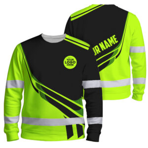 Hi Vis Long Sleeve Shirt Reflective Tapes Uniform Green Neon 2 Custom Logo And Name