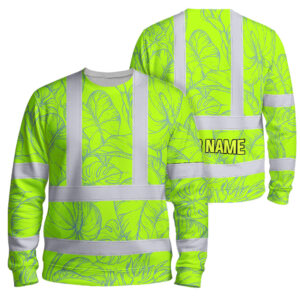 Hi Vis Long Sleeve Shirt Reflective Tapes Green Neon Flowers Custom Name Safety Workwear For Workers, Truckers, Operators