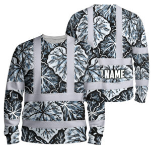 Hi Vis Long Sleeve Shirt Reflective Tapes Black Grey Flowers Custom Name Safety Workwear For Workers, Truckers, Operators