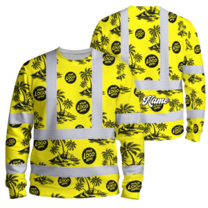 Hi Vis Long Sleeve  Reflective Tapes Yellow Neon And Black Flowers Custom Name And Logo Safety Workwear For Truckers, Operators, Company